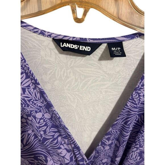 Lands' End Purple Floral V-Neck Draped Wrap Midi Dress Size M/P 10-12 - Picture 2 of 9